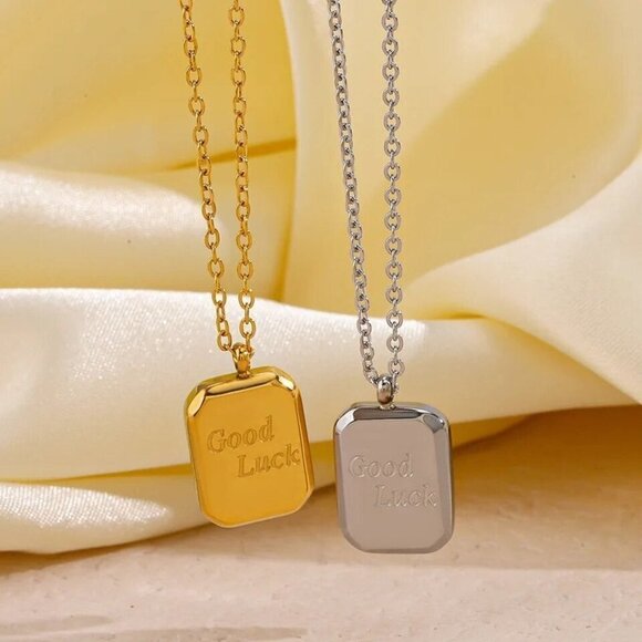 Simple Design Letter Good Luck Pendant Couple Necklace - Picture 2 of 10